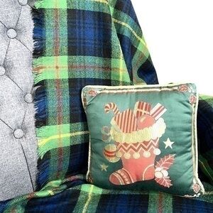 Christmas Stocking Decorative Square Throw Pillow Green/Red/Gold